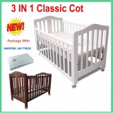 NEW 3 IN 1 CLASSIC COT & MATTRESS CRIB BABY TODDLE BED WHITE 